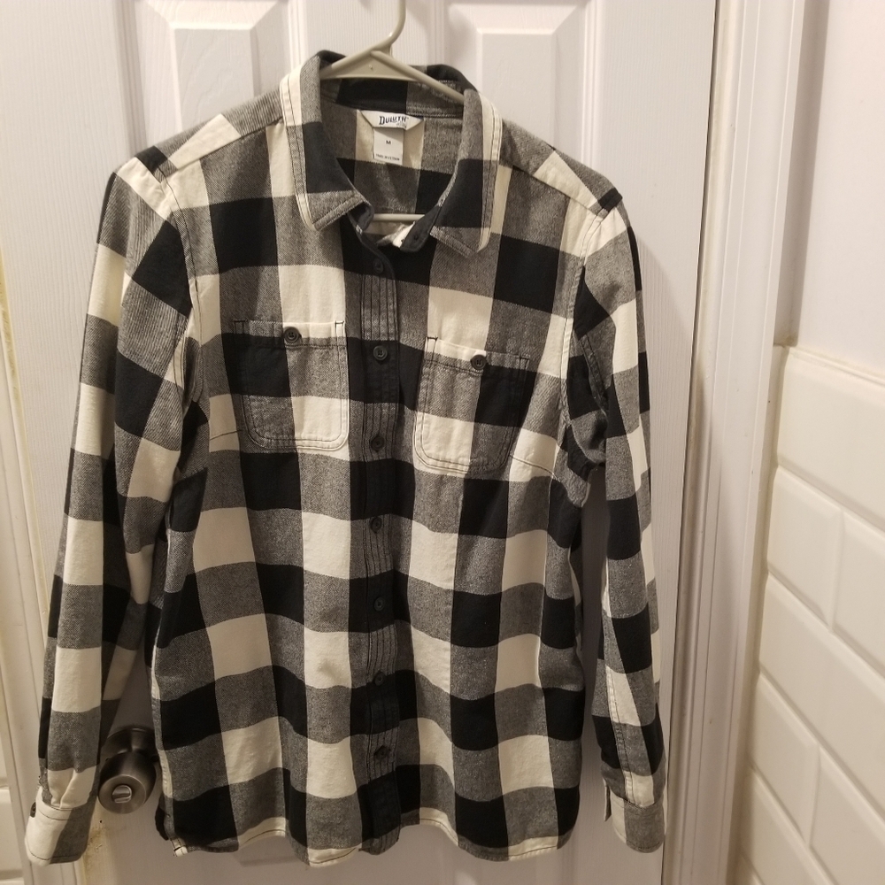 Duluth Trading Co Black and White Plaid Men's Shirt